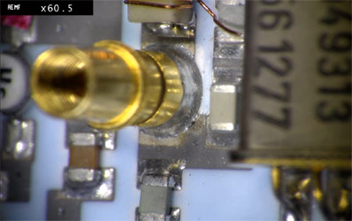 stereo magnified view of connector