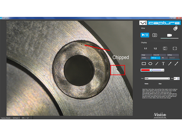 ViCapture software screenshot mechanical part inspection