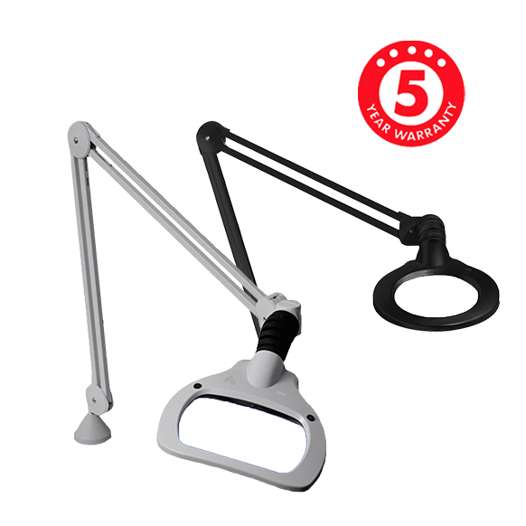 Vision-LUXO-magnifier-product-range-5-year-logo Vision LUXO bench magnifer range with 5 year logo