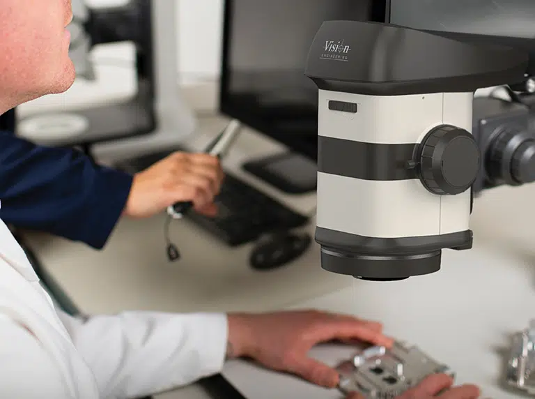 A machined metal part being examined by ProteQ VISO