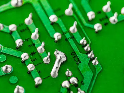 iStock-1835635545-solder-PCB-400×300 Primer plano de una placa de circuito impreso (PCB)